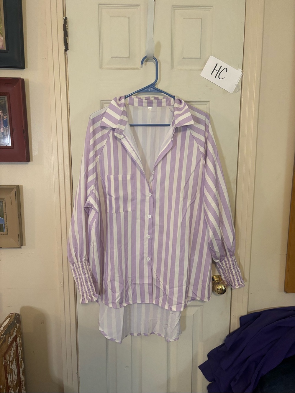 Striped Lavender and White Button-Up Tunic